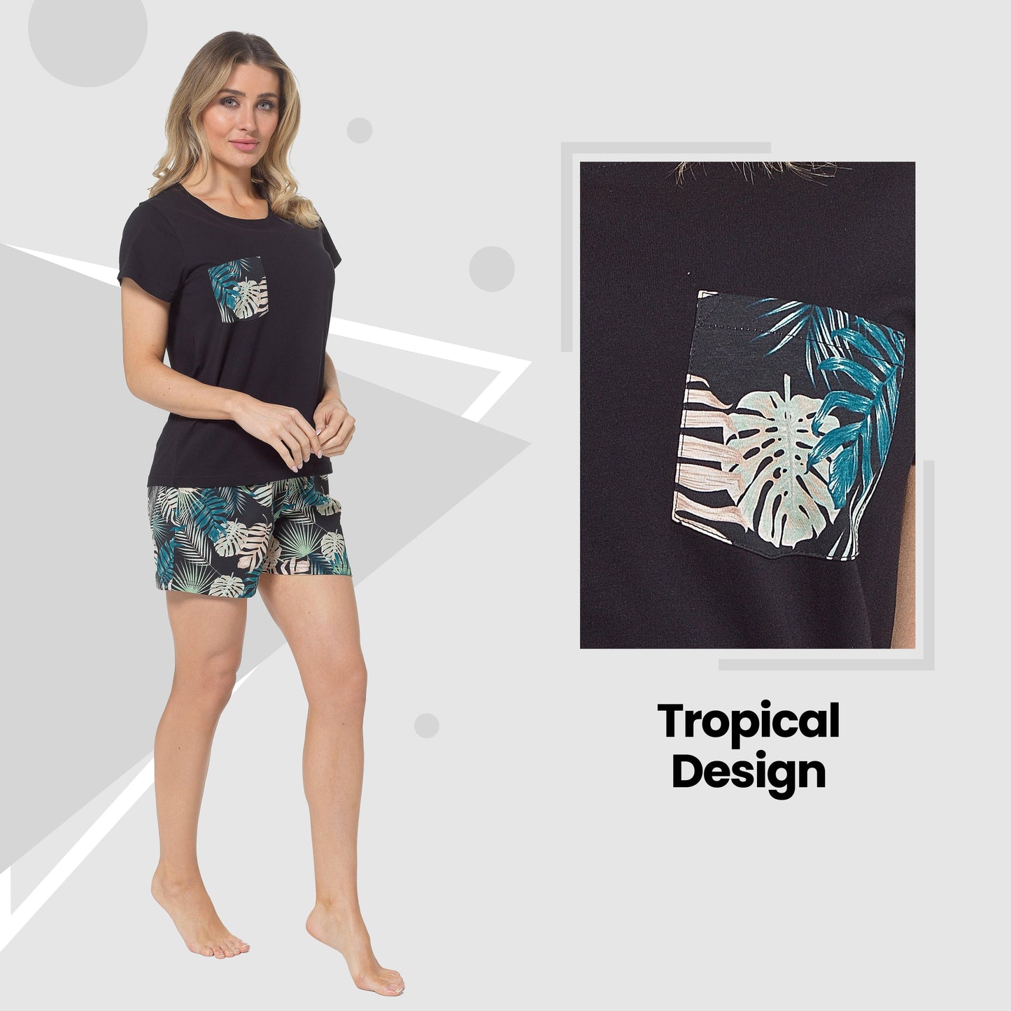 OLIVIA ROCCO Women's Tropical Pyjama Set T Shirt And Shorts PJs Soft Breathable Cotton Loungewear Summer Sleepwear Daisy Dreamer