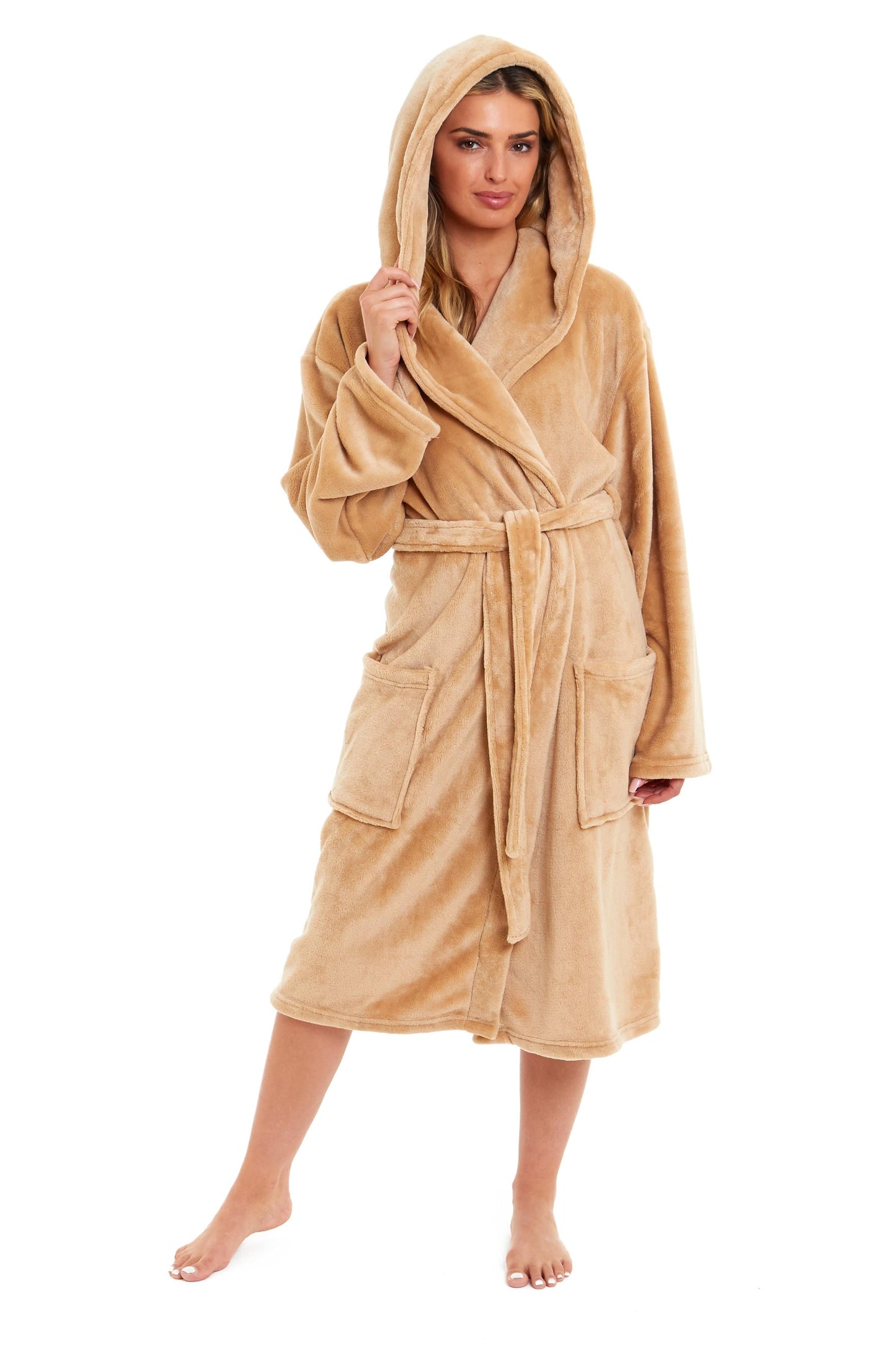 OLIVIA ROCCO Women's Hooded Plush Fleece Dressing Gown Ultra-Soft Velvet Bathrobe For Winter Lounging And Relaxation At Home