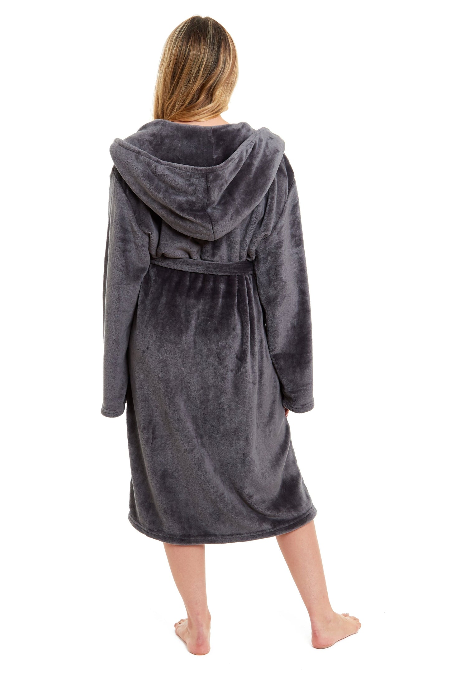 OLIVIA ROCCO Women's Hooded Plush Fleece Dressing Gown Ultra-Soft Velvet Bathrobe For Winter Lounging And Relaxation At Home