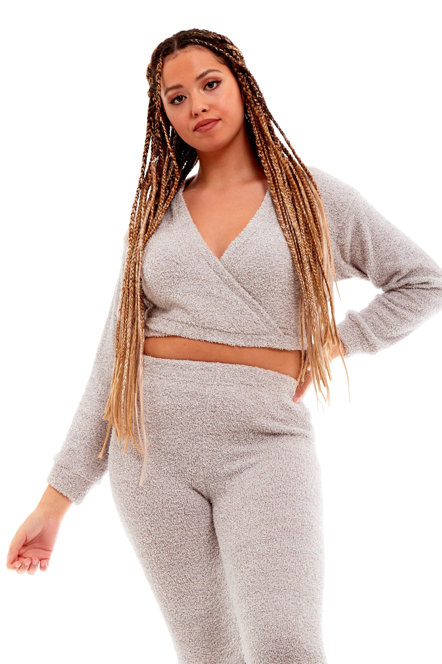 OLIVIA ROCCO Womens Teddy Fleece Loungewear Set With Wrap Top And Stretch Pants Ultra Soft Cozy Pajama Loungewear For Home Use