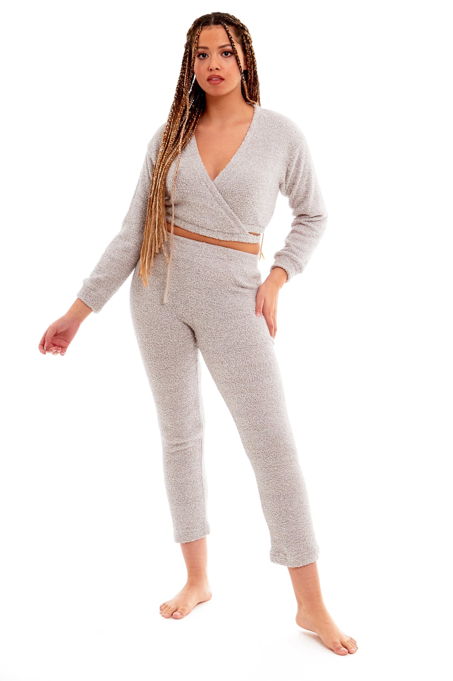 OLIVIA ROCCO Womens Teddy Fleece Loungewear Set With Wrap Top And Stretch Pants Ultra Soft Cozy Pajama Loungewear For Home Use